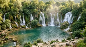 The Kravice waterfalls in Bosnia and Herzegovina, with turquoise water