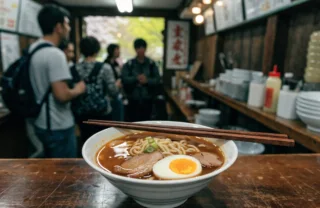 Ramen at the counter of a small shop in Japan