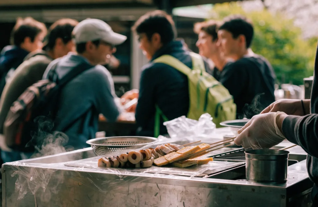 Street food stalls at Tsukiji Outer Market, Tokyo