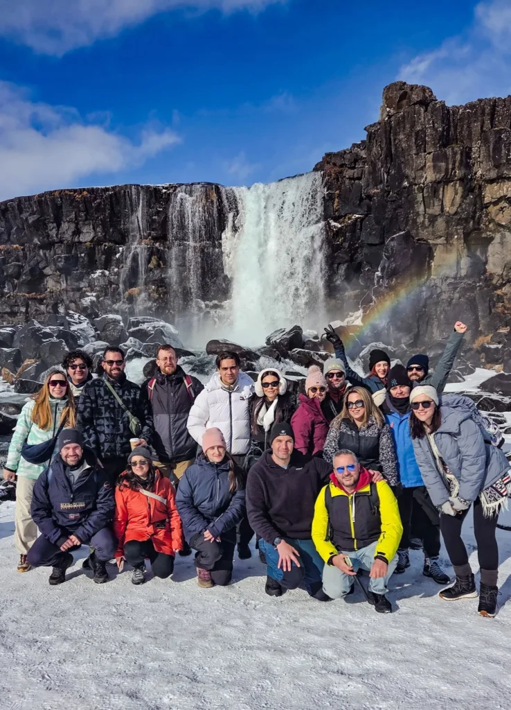 The group in front of Oxararfoss at Thingvellir